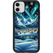 iPhone 11 Case Hülle - Silikon schwarz Verschneites Bergdorf am See in der Nacht