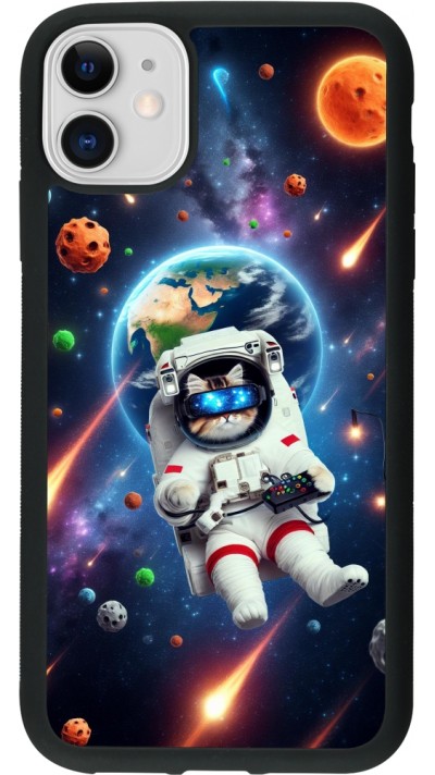 Coque iPhone 11 - Silicone rigide noir VR SpaceCat Odyssey