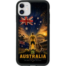 Coque iPhone 11 - Silicone rigide noir Football Australie splash 2026