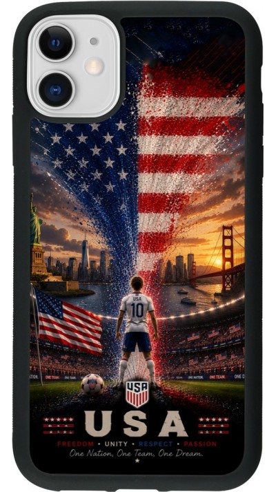 Coque iPhone 11 - Silicone rigide noir Football États-Unis splash 2026