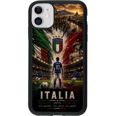 Coque iPhone 11 - Silicone rigide noir Football Italie splash 2026