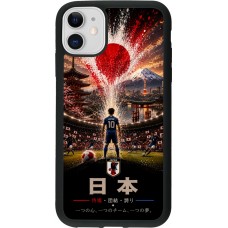 Coque iPhone 11 - Silicone rigide noir Football Japon splash 2026