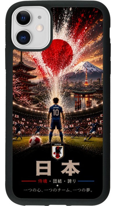 Coque iPhone 11 - Silicone rigide noir Football Japon splash 2026