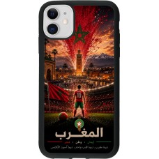 Coque iPhone 11 - Silicone rigide noir Football Maroc splash 2026