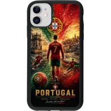 Coque iPhone 11 - Silicone rigide noir Football Portugal splash 2026