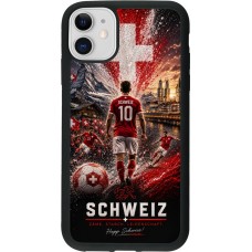 Coque iPhone 11 - Silicone rigide noir Football Schweiz splash 2026