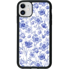 iPhone 11 Case Hülle - Silikon schwarz Spring 23 watercolor blue flowers