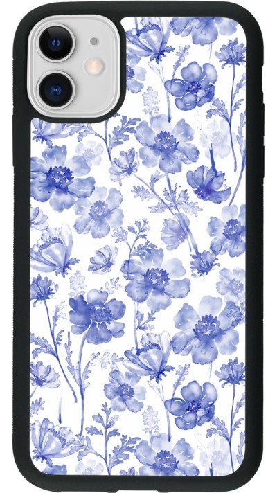iPhone 11 Case Hülle - Silikon schwarz Spring 23 watercolor blue flowers