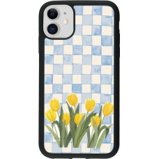 Coque iPhone 11 - Silicone rigide noir Blue vichy tulips 2026