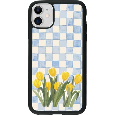 Coque iPhone 11 - Silicone rigide noir Blue vichy tulips Spring 2026