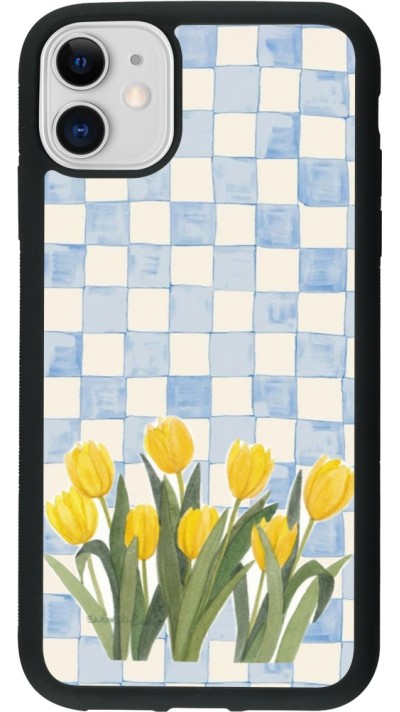 Coque iPhone 11 - Silicone rigide noir Blue vichy tulips 2026