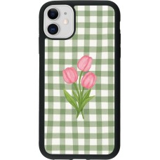 Coque iPhone 11 - Silicone rigide noir Green vichy tulips 2026