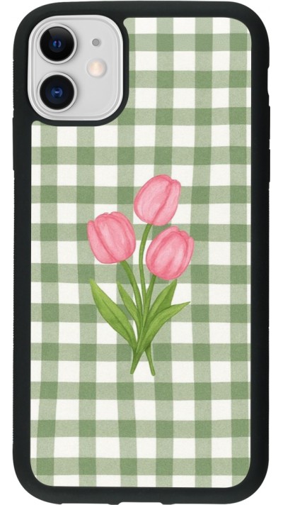 Coque iPhone 11 - Silicone rigide noir Green vichy tulips 2026
