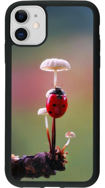 Coque iPhone 11 - Silicone rigide noir Ladybird on a mushroom 2026