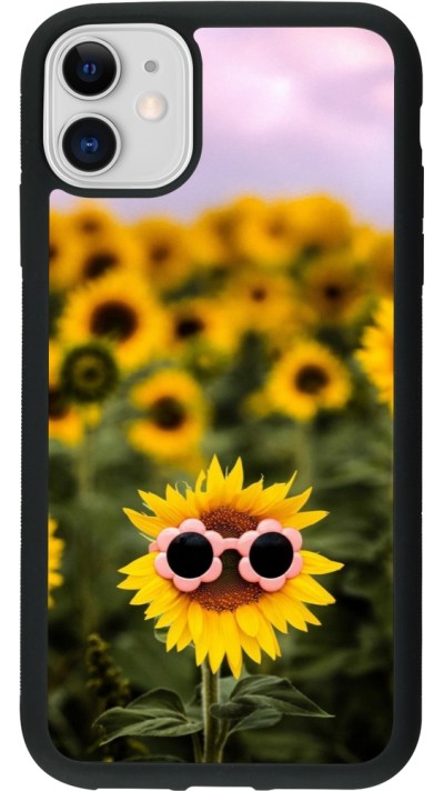 Coque iPhone 11 - Silicone rigide noir Sunflower with glasses 2026