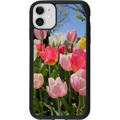 Coque iPhone 11 - Silicone rigide noir Tulips Spring 2026