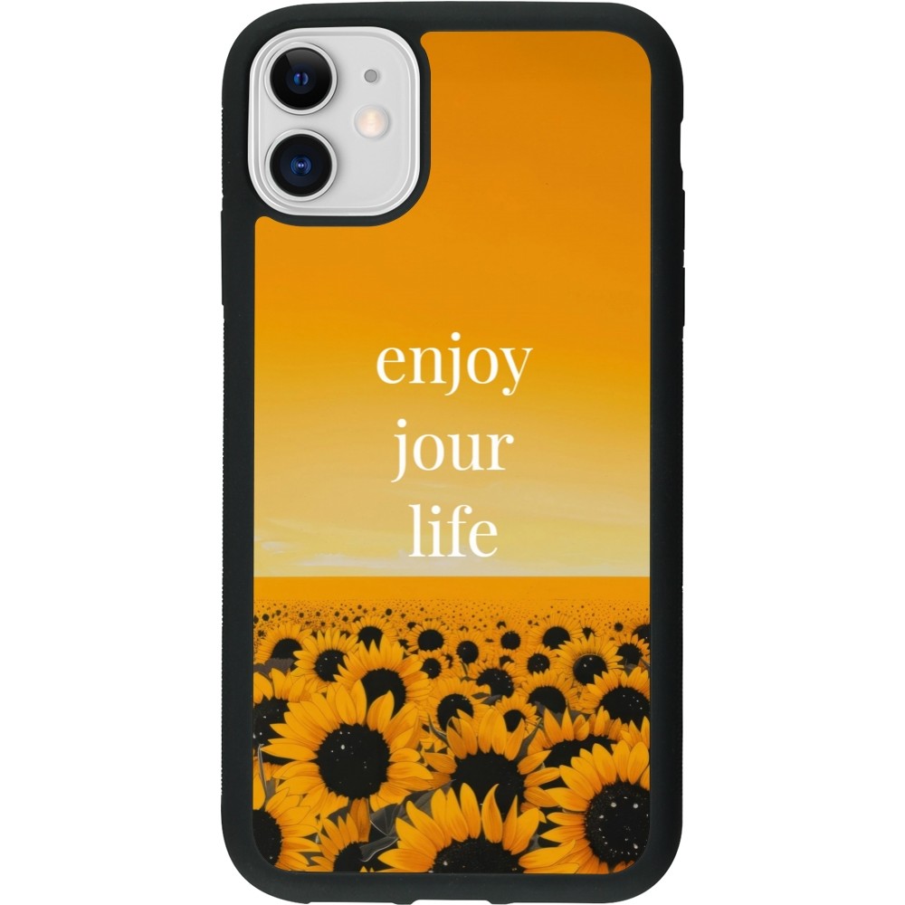 Coque iPhone 11 - Silicone rigide noir Summer 2025 Enjoy your life