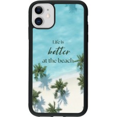 Coque iPhone 11 - Silicone rigide noir Summer 2025 Life is better at the beach