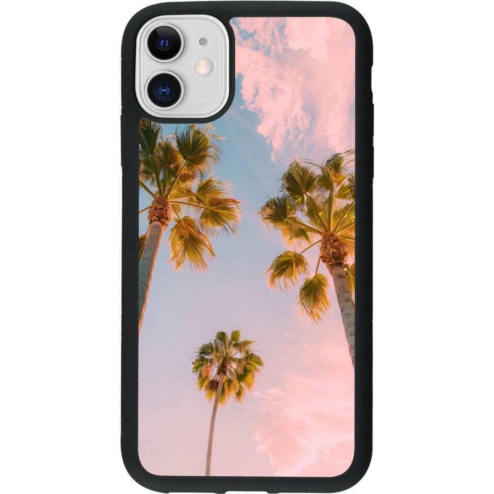 Coque iPhone 11 - Silicone rigide noir Summer 2025 Palmiers