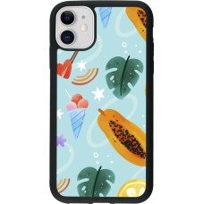 Coque iPhone 11 - Silicone rigide noir Summer 2025 Pattern papaya