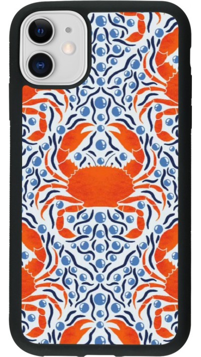 Coque iPhone 11 - Silicone rigide noir Crabs and pearls Summer 2026