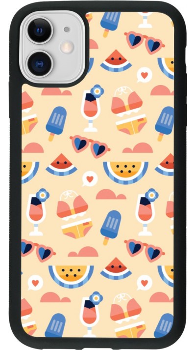 Coque iPhone 11 - Silicone rigide noir Pattern Summer 2026
