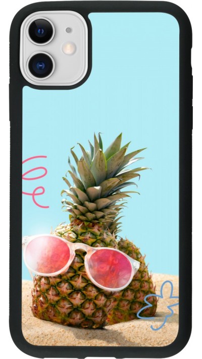 Coque iPhone 11 - Silicone rigide noir Pineapple with glasses Summer 2026