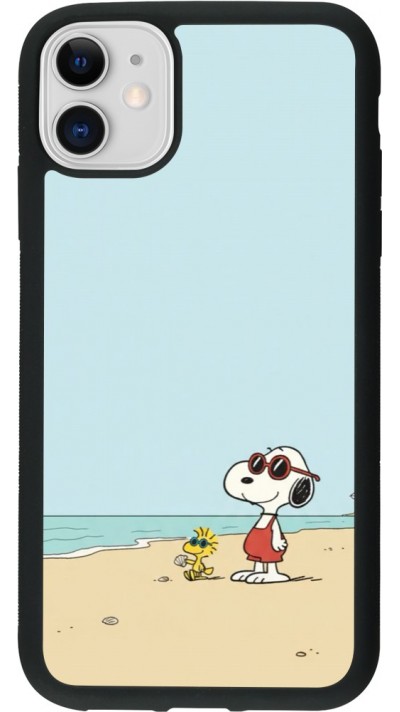 Coque iPhone 11 - Silicone rigide noir Snoopy on the beach Summer 2026