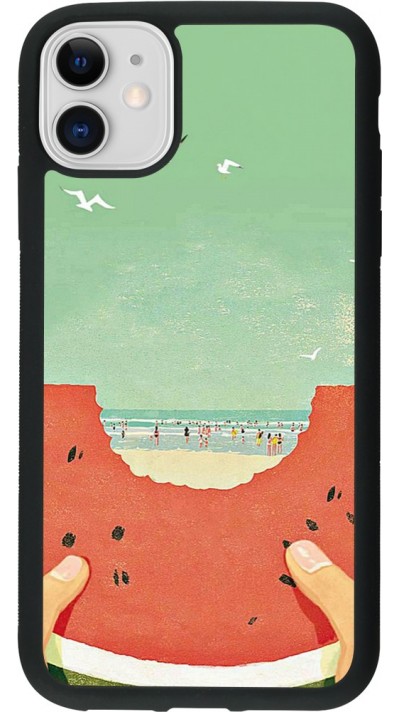 Coque iPhone 11 - Silicone rigide noir Views through a watermelon Summer 2026