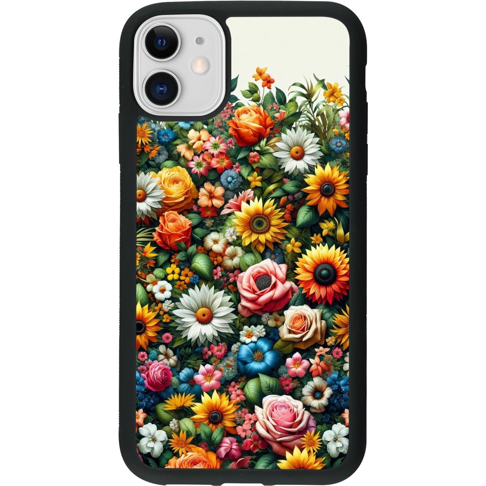 iPhone 11 Case Hülle - Silikon schwarz Sommer Blumenmuster