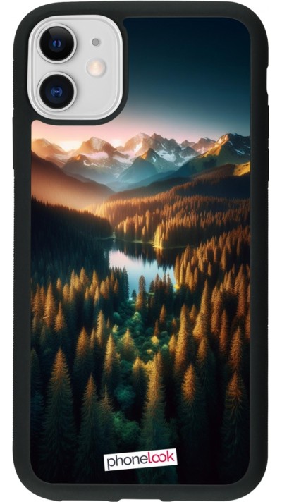 Coque iPhone 11 - Silicone rigide noir Sunset Forest Lake