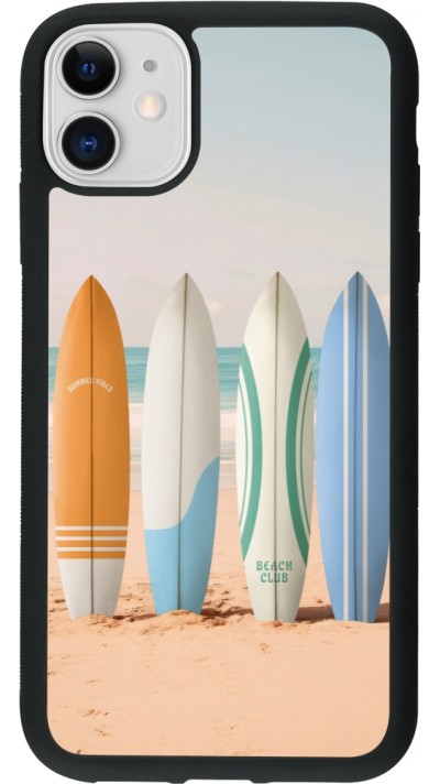 Coque iPhone 11 - Silicone rigide noir Summer surfboard 2025