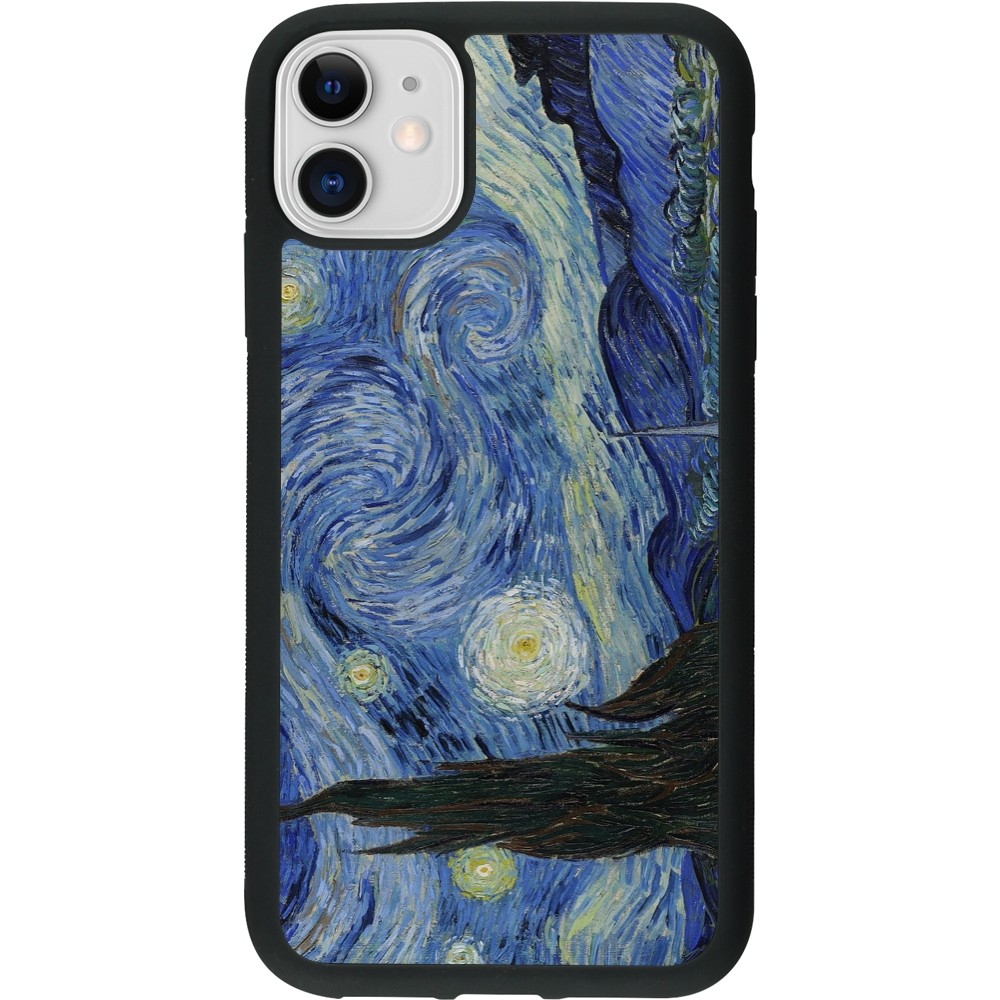 Coque iPhone 11 - Silicone rigide noir Tableau art - La Nuit étoilée - Van Gogh