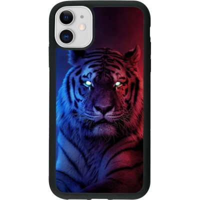 Coque iPhone 11 - Silicone rigide noir Tiger Blue Red