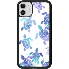 Coque iPhone 11 - Silicone rigide noir Turtles pattern watercolor