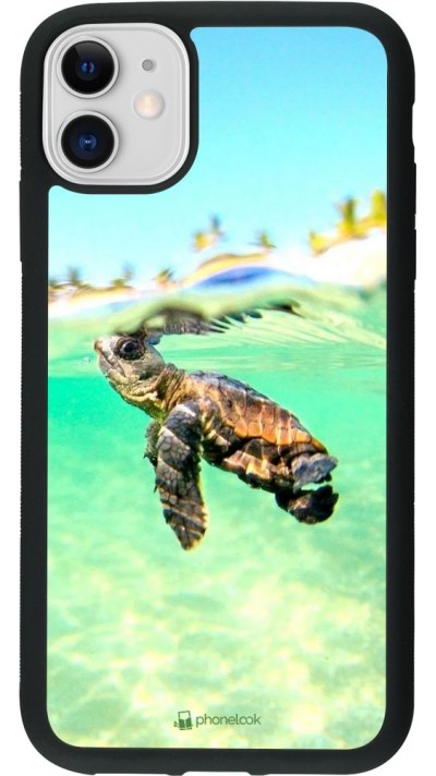 Coque iPhone 11 - Silicone rigide noir Turtle Underwater