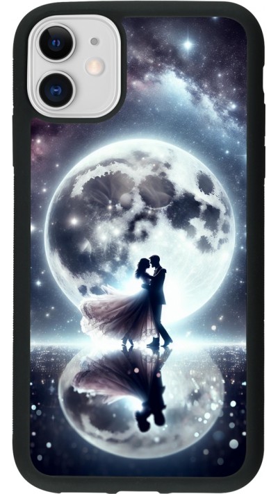 Coque iPhone 11 - Silicone rigide noir Valentine 2024 Love under the moon