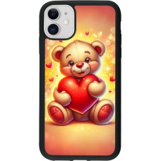 Coque iPhone 11 - Silicone rigide noir Valentine 2024 Teddy love