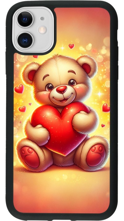 Coque iPhone 11 - Silicone rigide noir Valentine 2024 Teddy love