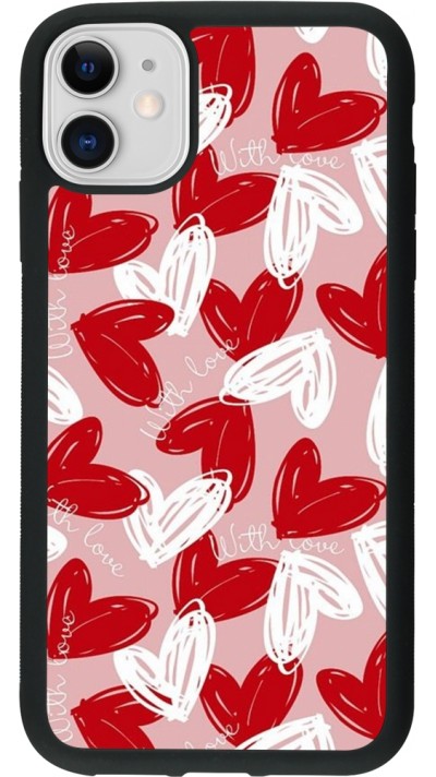 Coque iPhone 11 - Silicone rigide noir Valentine 2024 with love heart