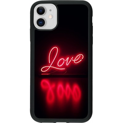 Coque iPhone 11 - Silicone rigide noir Valentine 2025 Neon Love