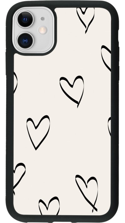 Coque iPhone 11 - Silicone rigide noir Valentine 2023 minimalist hearts