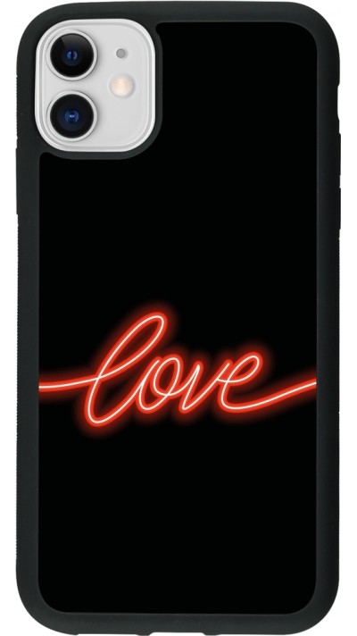 Coque iPhone 11 - Silicone rigide noir Valentine 2023 neon love