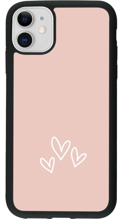 Coque iPhone 11 - Silicone rigide noir Valentine 2023 three minimalist hearts