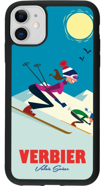 Coque iPhone 11 - Silicone rigide noir Verbier Ski Downhill