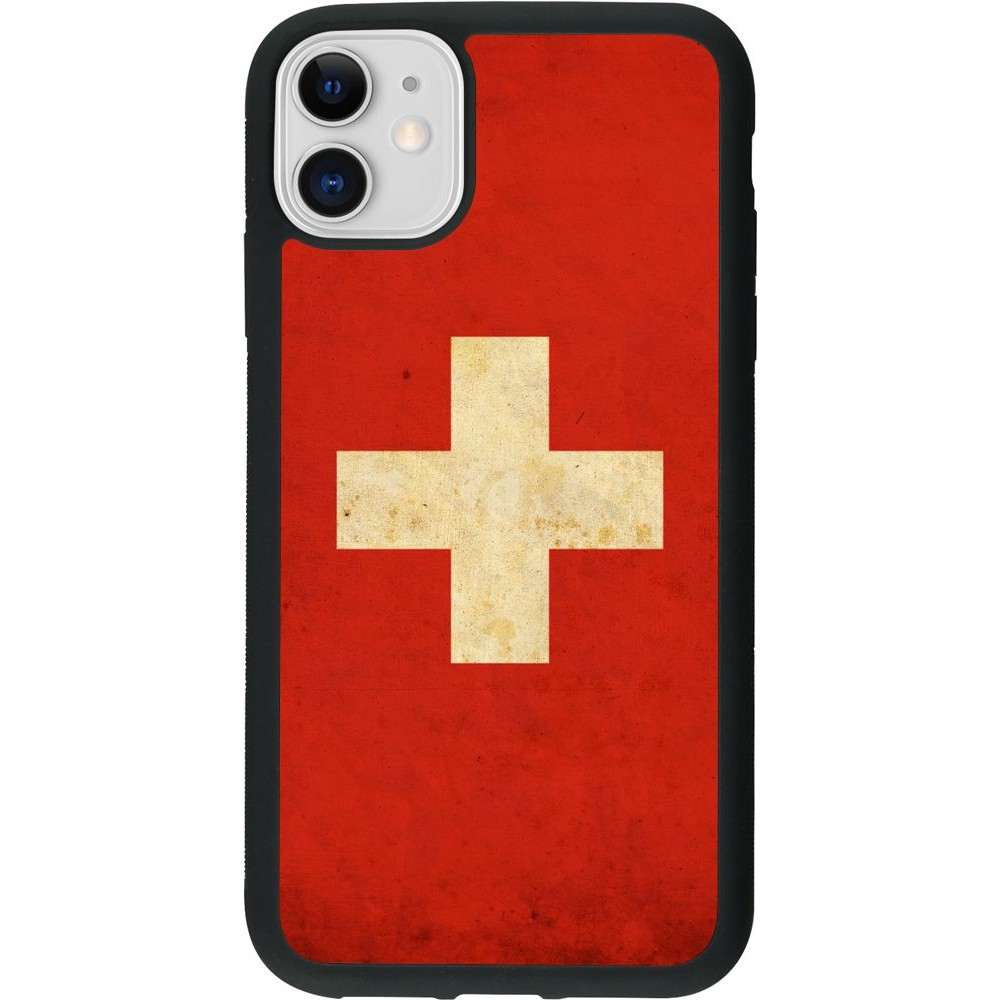 Coque iPhone 11 - Silicone rigide noir Vintage Flag SWISS