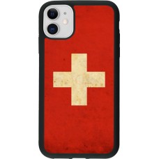 Coque iPhone 11 - Silicone rigide noir Vintage Flag SWISS