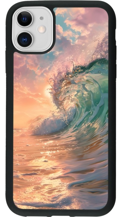 Coque iPhone 11 - Silicone rigide noir Wave Sunset