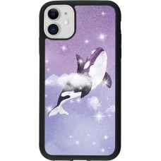 Coque iPhone 11 - Silicone rigide noir Whale in sparking stars