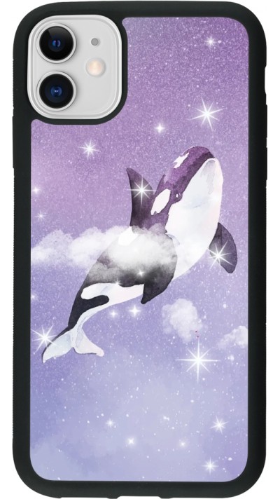 Coque iPhone 11 - Silicone rigide noir Whale in sparking stars